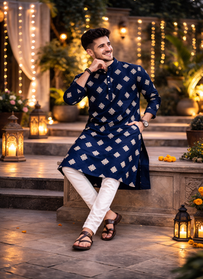 Navy blue color mate copper sequence work parbon silk kurta payjama set 1