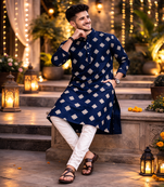 Navy blue color mate copper sequence work parbon silk kurta payjama set