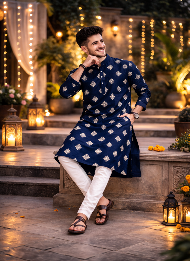 Navy blue color mate copper sequence work parbon silk kurta payjama set