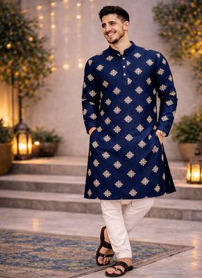 Navy blue color mate copper sequence work parbon silk kurta payjama set 2