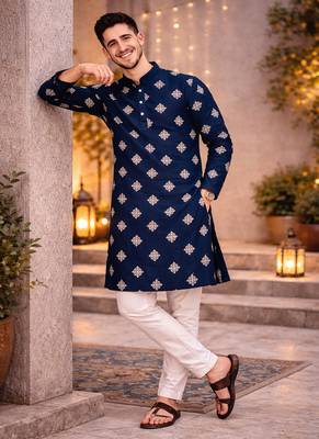 Navy blue color mate copper sequence work parbon silk kurta payjama set 3