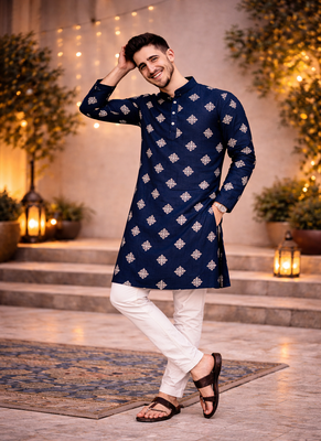 Navy blue color mate copper sequence work parbon silk kurta payjama set 4