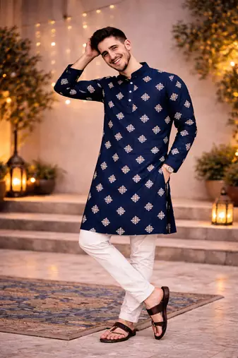Navy blue color mate copper sequence work parbon silk kurta payjama set