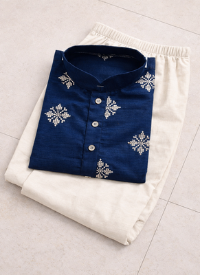 Navy blue color mate copper sequence work parbon silk kurta payjama set 5
