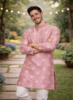 Pink color mate copper sequence work parbon silk kurta payjama set 2