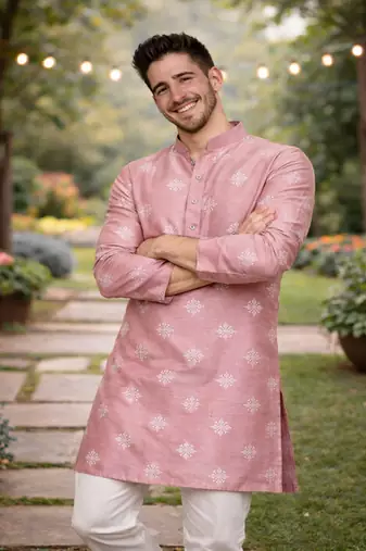 Pink color mate copper sequence work parbon silk kurta payjama set