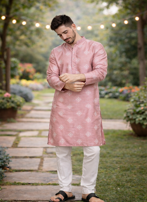 Pink color mate copper sequence work parbon silk kurta payjama set 3