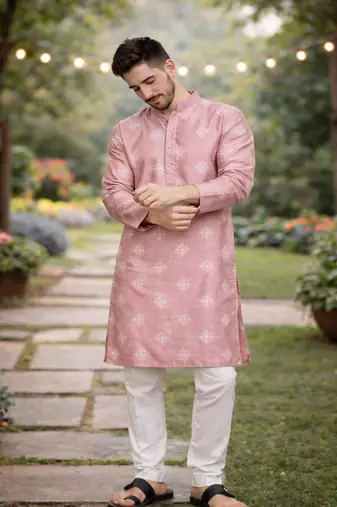 Pink color mate copper sequence work parbon silk kurta payjama set