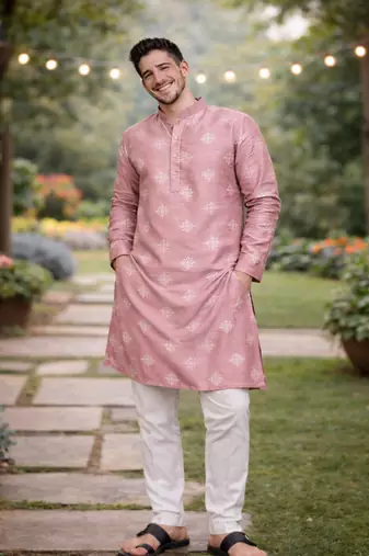 Pink color mate copper sequence work parbon silk kurta payjama set