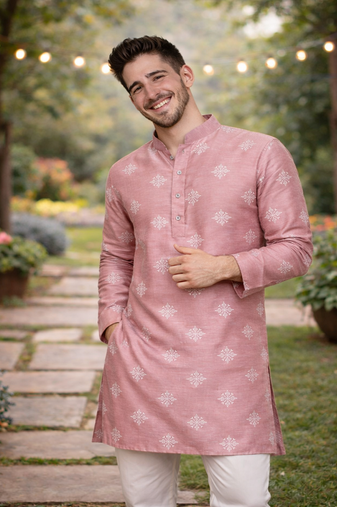 Pink color mate copper sequence work parbon silk kurta payjama set