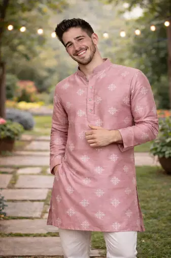 Pink color mate copper sequence work parbon silk kurta payjama set