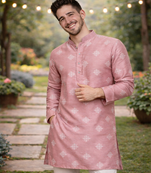 Pink color mate copper sequence work parbon silk kurta payjama set