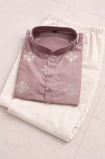 Pink color mate copper sequence work parbon silk kurta payjama set