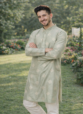 Pista color mate copper sequence work parbon silk kurta payjama set 2