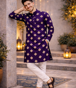Purple color mate copper sequence work parbon silk kurta payjama set