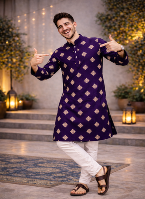 Purple color mate copper sequence work parbon silk kurta payjama set 2