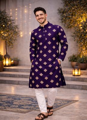 Purple color mate copper sequence work parbon silk kurta payjama set 3