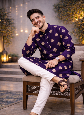 Purple color mate copper sequence work parbon silk kurta payjama set 4
