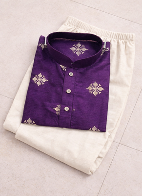 Purple color mate copper sequence work parbon silk kurta payjama set 5