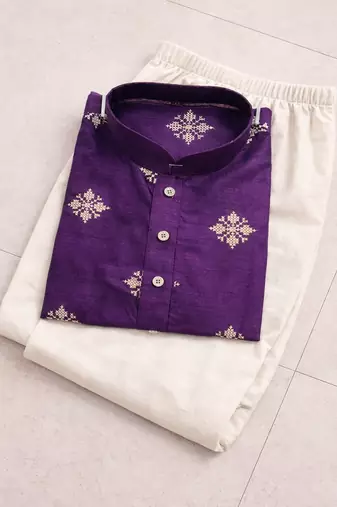 Purple color mate copper sequence work parbon silk kurta payjama set