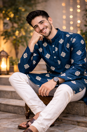 Teal color mate copper sequence work parbon silk kurta payjama set