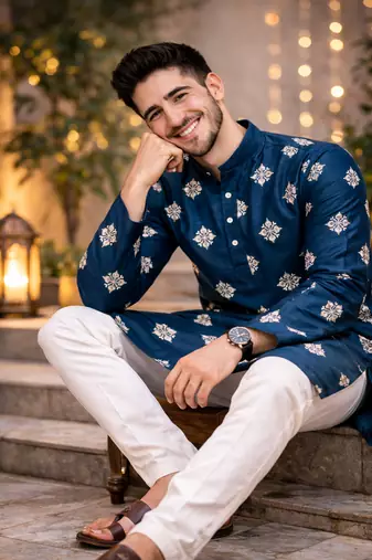 Teal color mate copper sequence work parbon silk kurta payjama set