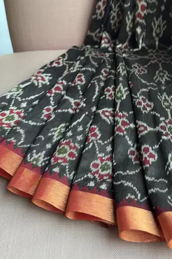 Black Color hand woven Patola art silk saree
