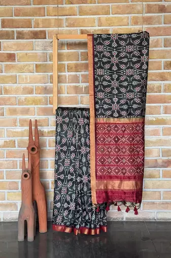 Black Color hand woven Patola art silk saree