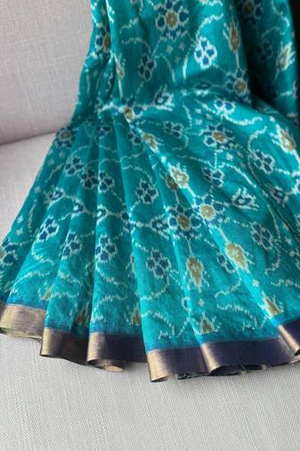 Teal Color hand woven Patola Silk Saree