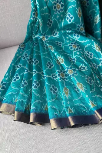 Teal Color hand woven Patola Silk Saree
