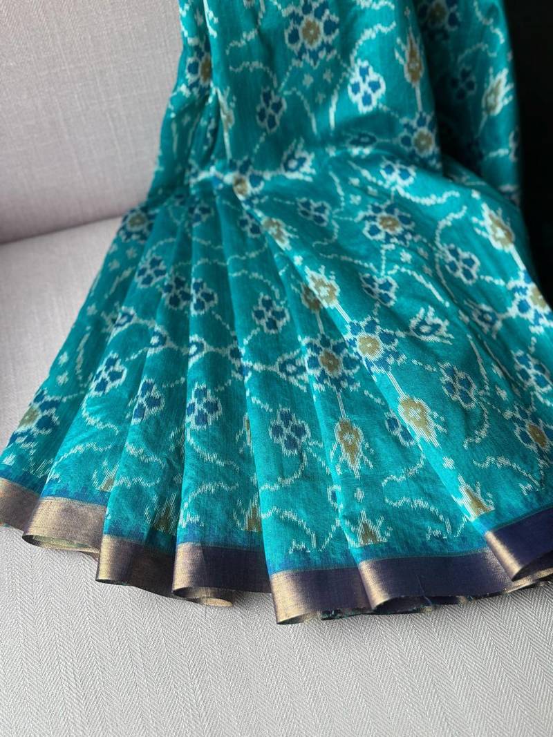 Teal Color hand woven Patola Silk Saree
