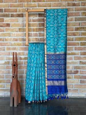 Teal Color hand woven Patola art silk saree 2