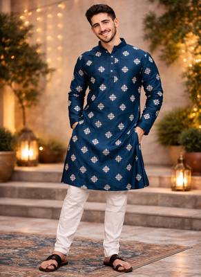 Teal color mate copper sequence work parbon silk kurta payjama set 3