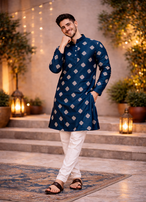 Teal color mate copper sequence work parbon silk kurta payjama set 4