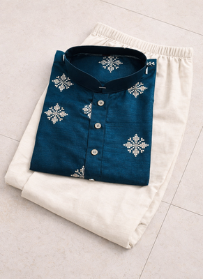 Teal color mate copper sequence work parbon silk kurta payjama set 5