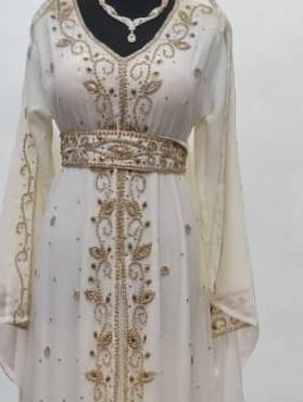 Luxurious White Kaftan With Gold Work Stitched Dress 1