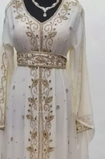 Luxurious White Kaftan With Gold Work Stitched Dress