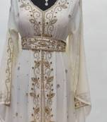 Luxurious White Kaftan With Gold Work Stitched Dress