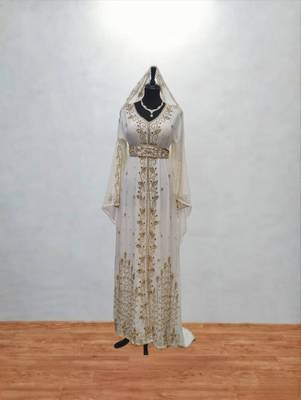 Luxurious White Kaftan With Gold Work Stitched Dress 2