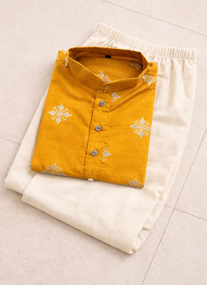 Yellow color mate copper sequence work parbon silk kurta payjama set 5