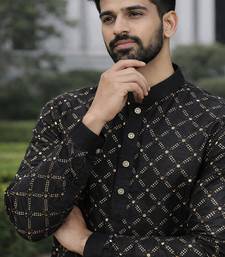 Black color silver and mate sequence embroidery work silk kurta payjama set