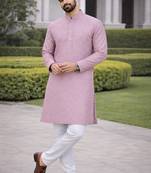 Lavender color silver and mate sequence embroidery work silk kurta payjama set