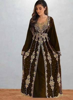 Luxurious brown Kaftan With Gold Work Stitched Dress 1