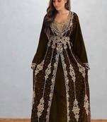 Luxurious brown Kaftan With Gold Work Stitched Dress