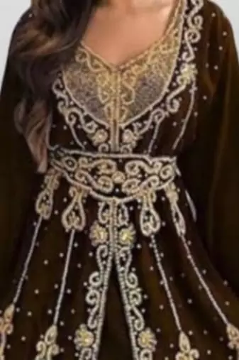 Luxurious brown Kaftan With Gold Work Stitched Dress