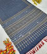 Blue Color Printed and  Real Mirror Work  Chinon Silk Saree