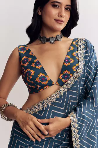 Manipuri silk blend printed saree with embroidery lace border elegant ethnic wear for women