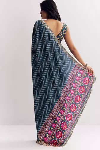 Manipuri silk blend printed saree with embroidery lace border elegant ethnic wear for women