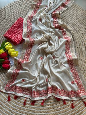 Off-White Color  gotapatti work & zari weaving border Tussar Silk Saree 2