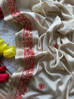 Off-White Color  gotapatti work & zari weaving border Tussar Silk Saree 5